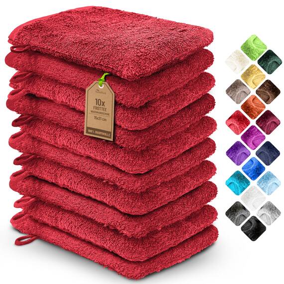 NatureMark 10x Waschhandschuhe aus Frottee 100% Baumwolle – Weich und Robust, Ideal für die tägliche Pflege und Gäste – Rot, 15x21 cm
