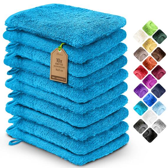 NatureMark 10x Waschhandschuhe aus Frottee 100% Baumwolle – Weich und Robust, Ideal für die tägliche Pflege und Gäste – Türkis, 15x21 cm