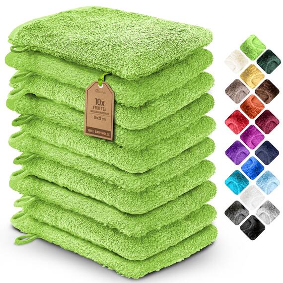 NatureMark 10x Waschhandschuhe aus Frottee 100% Baumwolle – Weich und Robust, Ideal für die tägliche Pflege und Gäste – Apfel Grün, 15x21 cm