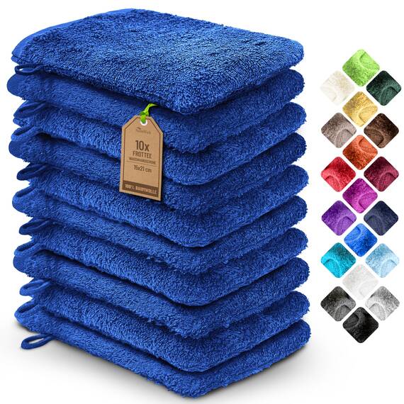 NatureMark 10x Waschhandschuhe aus Frottee 100% Baumwolle – Weich und Robust, Ideal für die tägliche Pflege und Gäste – Royal Blau, 15x21 cm