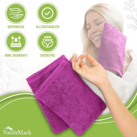 NatureMark 10x Waschhandschuhe aus Frottee 100% Baumwolle – Weich und Robust, Ideal für die tägliche Pflege und Gäste – Pink, 15x21 cm