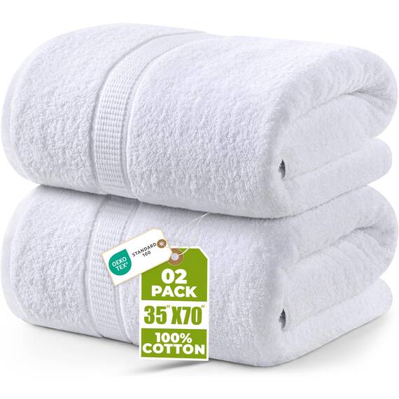 Utopia Towels - 2er Badetücher Groß aus Baumwolle mit Aufhänger, Saunatücher,Badehandtücher Groß, Handtücher 90 x 180 cm (Weiß)