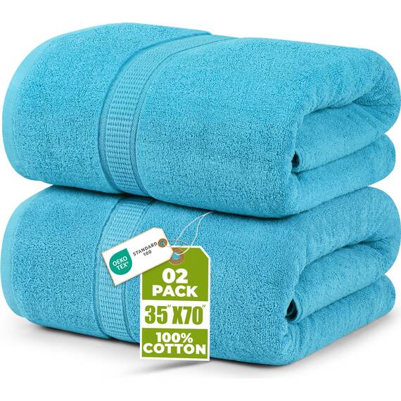 Utopia Towels - 2er Badetücher Groß aus Baumwolle mit Aufhänger, Saunatücher,Badehandtücher Groß, Handtücher 90 x 180 cm (Türkis)