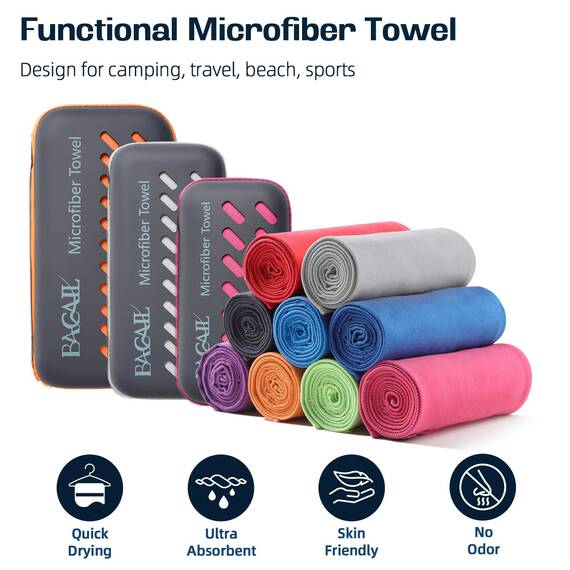 BAGAIL Mikrofaser Handtuch - Kompakt, Ultra Leicht, Schnelltrocknend - Microfaser Handtücher mit Atmungsaktive Eva Box - Perfekte Sporthandtuch, Strandhandtuch, Reisehandtuch und Badehandtücher
