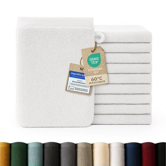 Blumtal Premium Frottier Waschlappen Set 10 teilig 100% Baumwolle - Oeko-TEX zertifizierte Waschlappen 10x (15x20 cm) - Ultra saugstarkes Frottier Seiftücher Set waschbar °60 - Seiflappen Weiß