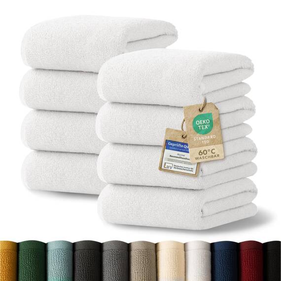 Blumtal Premium Frottier Handtücher Set 8 teilig 100% Baumwolle - Oeko-TEX zertifiziertes Handtuch 50x100 cm (8X) - saugstarke Handtücher waschbar bei 60 °C - Handtuch Weiß