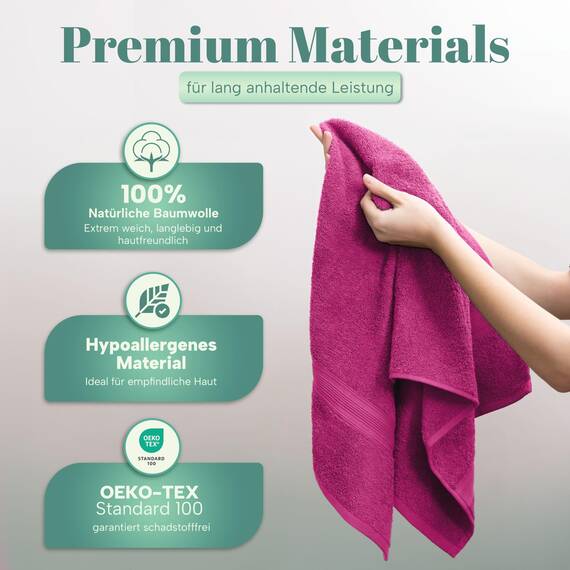 NatureMark 8 Handtücher Set - 100% Baumwolle - Saugfähige und langlebige Handtücher, Größe 50×100 cm, Pink