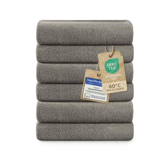 Blumtal Premium Frottier Handtücher Set 6 teilig100% Baumwolle - Oeko-TEX zertifiziertes Towel 6X (50x100 cm) - Ultra saugstarkes Frottiertücher Set waschbar °60 - Handtücher Grau