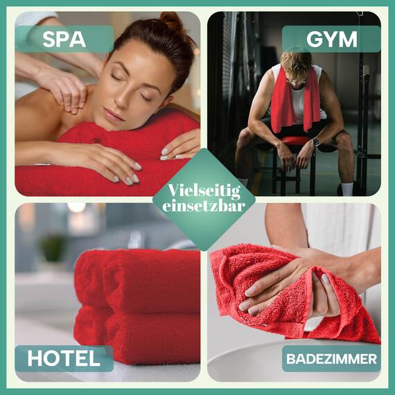 NatureMark NM-HT0864 Frottier Handtücher, 8-er Pack, 50 x 100 cm, 100% Baumwolle, Rot