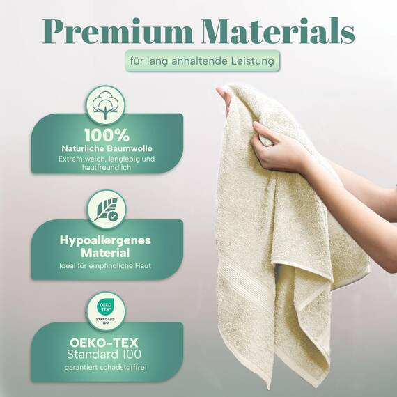 NatureMark 8 Handtücher Set - 100% Baumwolle - Saugfähige und langlebige Handtücher, Größe 50×100 cm, Natur/Creme