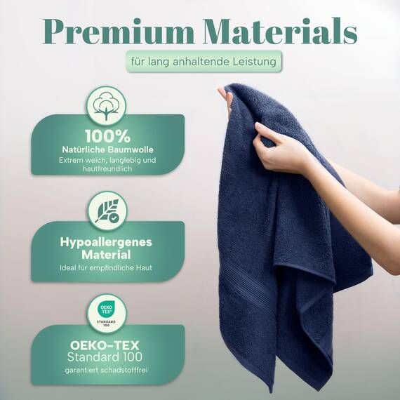 NatureMark 8er Pack Handtücher, 100% Baumwolle, 50 x 100 cm, Handtuch Set Navyblau