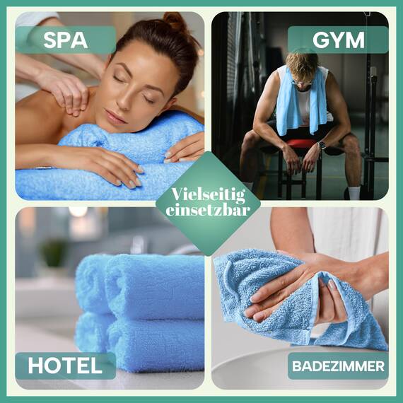 NatureMark 8 Handtücher Set - 100% Baumwolle - Saugfähige und langlebige Handtücher, Größe 50×100 cm, Hellblau/Navy