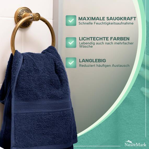 NatureMark 8er Pack Handtücher, 100% Baumwolle, 50 x 100 cm, Handtuch Set Navyblau