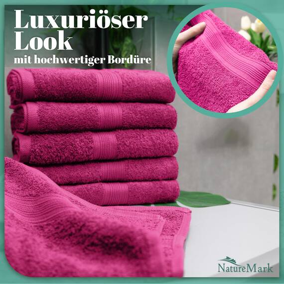 NatureMark 8 Handtücher Set - 100% Baumwolle - Saugfähige und langlebige Handtücher, Größe 50×100 cm, Pink