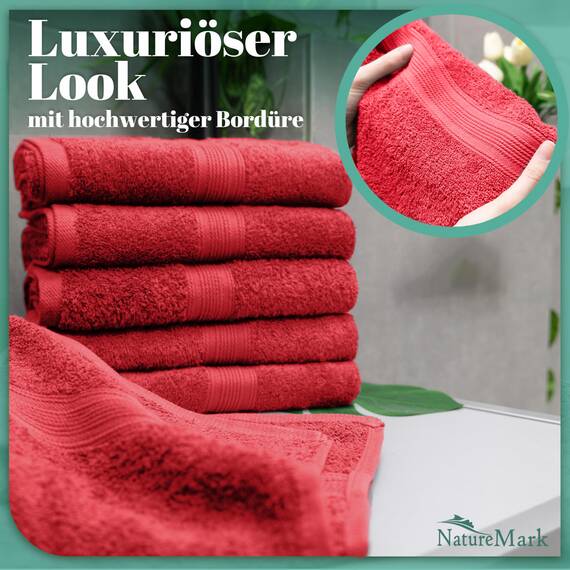 NatureMark NM-HT0864 Frottier Handtücher, 8-er Pack, 50 x 100 cm, 100% Baumwolle, Rot