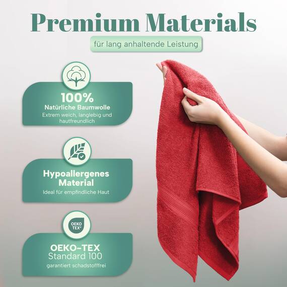 NatureMark NM-HT0864 Frottier Handtücher, 8-er Pack, 50 x 100 cm, 100% Baumwolle, Rot