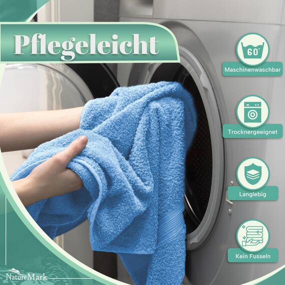 NatureMark 8 Handtücher Set - 100% Baumwolle - Saugfähige und langlebige Handtücher, Größe 50×100 cm, Weiss/Hellblau