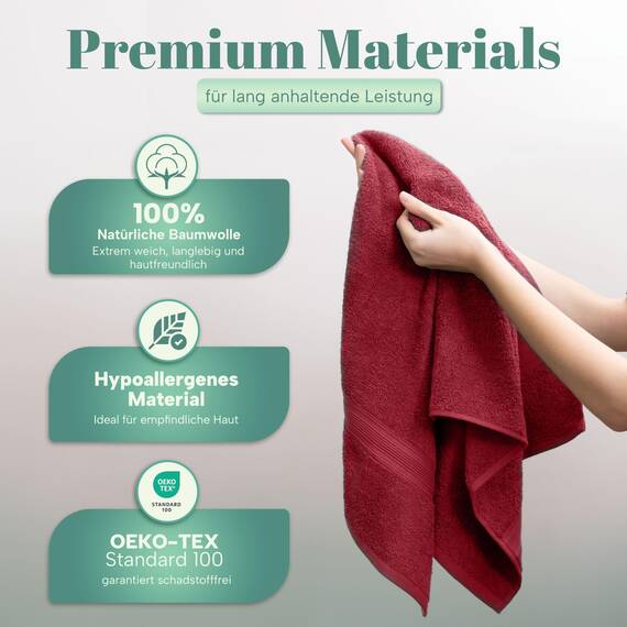 NatureMark 8 Handtücher Set - 100% Baumwolle - Saugfähige und langlebige Handtücher, Größe 50×100 cm, Weiss/Bordeaux