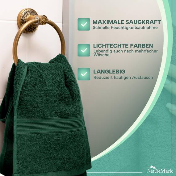 NatureMark 8 Handtücher Set - 100% Baumwolle - Saugfähige und langlebige Handtücher, Größe 50×100 cm, Dunkelgrün