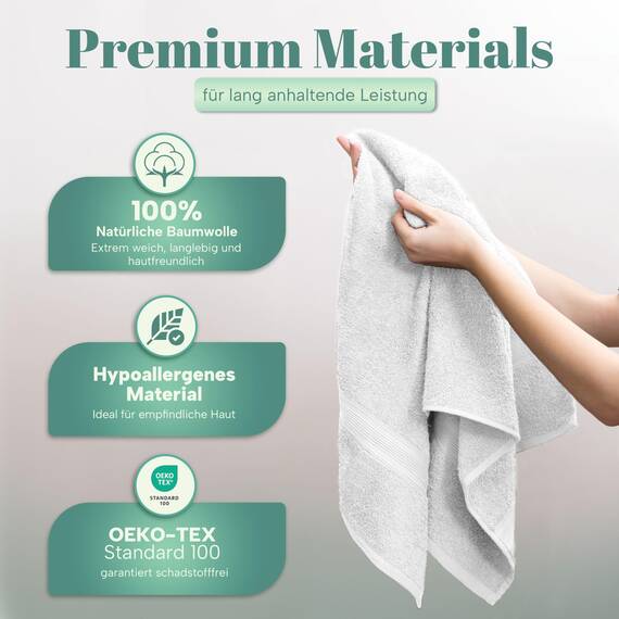 NatureMark 8 Handtücher Set - 100% Baumwolle - Saugfähige und langlebige Handtücher, Größe 50×100 cm, Weiß