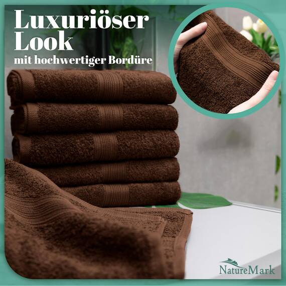NatureMark 8 Handtücher Set - 100% Baumwolle - Saugfähige und langlebige Handtücher, Größe 50×100 cm, Schokobraun