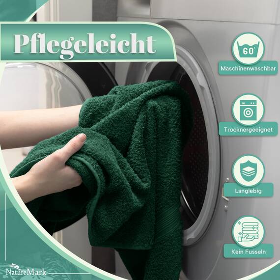 NatureMark 8 Handtücher Set - 100% Baumwolle - Saugfähige und langlebige Handtücher, Größe 50×100 cm, Dunkelgrün