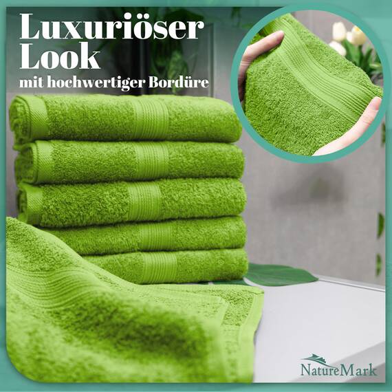 NatureMark 8 Handtücher Set - 100% Baumwolle - Saugfähige und langlebige Handtücher, Größe 50×100 cm, Apfelgrün