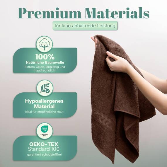 NatureMark 8 Handtücher Set - 100% Baumwolle - Saugfähige und langlebige Handtücher, Größe 50×100 cm, Schokobraun