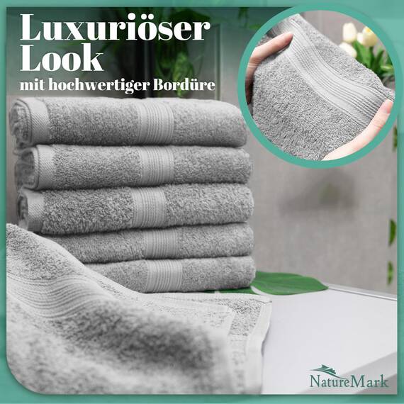 NatureMark 8 Handtücher Set - 100% Baumwolle - Saugfähige und langlebige Handtücher, Größe 50×100 cm, Silbergrau