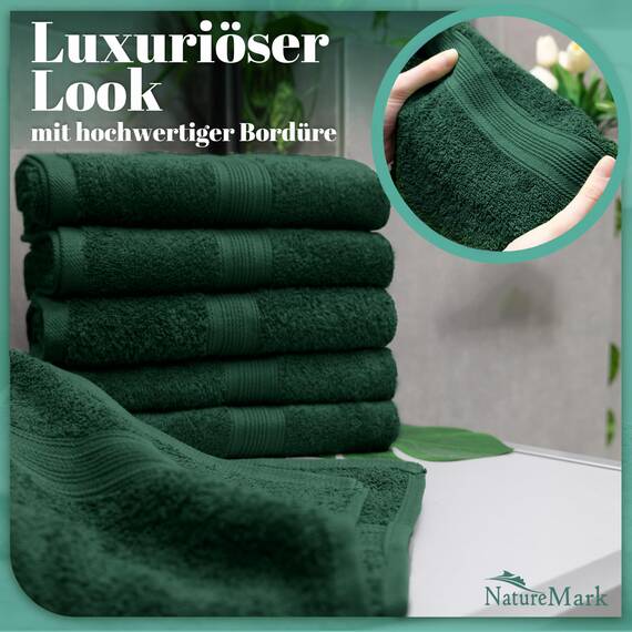 NatureMark 8 Handtücher Set - 100% Baumwolle - Saugfähige und langlebige Handtücher, Größe 50×100 cm, Dunkelgrün