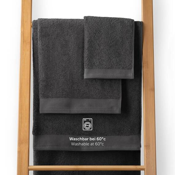 Blumtal Premium Frottier Handtücher Set 2 teilig 100% Baumwolle - Oeko-TEX zertifiziertes Towel 2X (50x100 cm) - Ultra saugstarkes Frottier Handtücher Set waschbar °60 - Handtücher Anthrazit