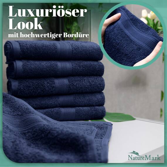 NatureMark 8er Pack Handtücher, 100% Baumwolle, 50 x 100 cm, Handtuch Set Navyblau