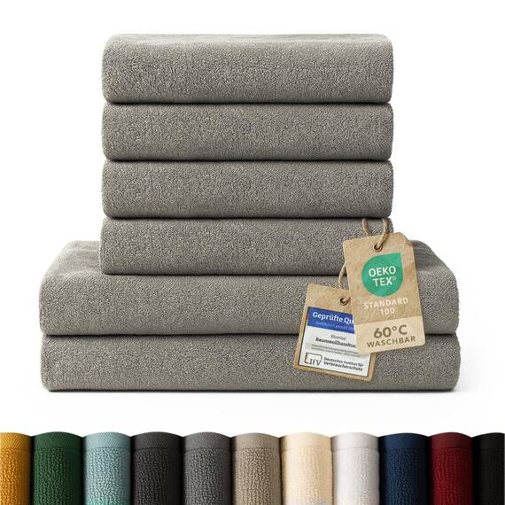 Blumtal Premium Frottier Handtücher Set 4 teilig 100% Baumwolle - Oeko-TEX zertifiziertes Badetuch 2X (70x140 cm) + Towel 4X (50x100 cm) - Ultra saugstarkes Frottiertücher Set - Handtücher Grau