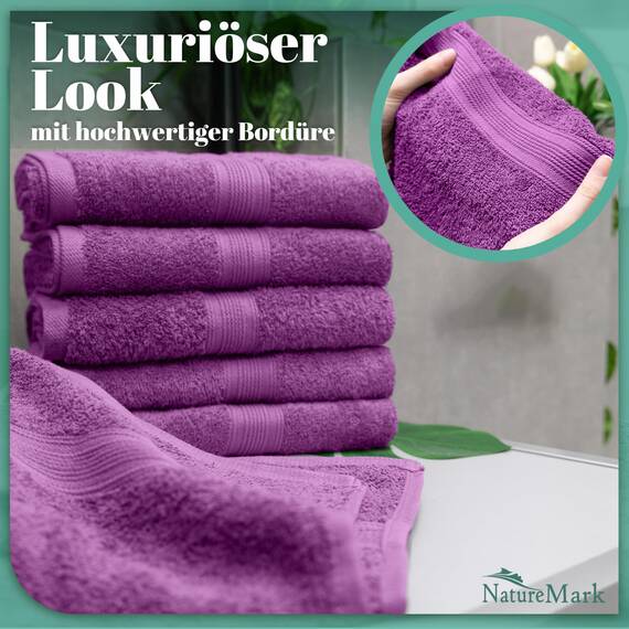 NatureMark 8 Handtücher Set - 100% Baumwolle - Saugfähige und langlebige Handtücher, Größe 50×100 cm, Lila
