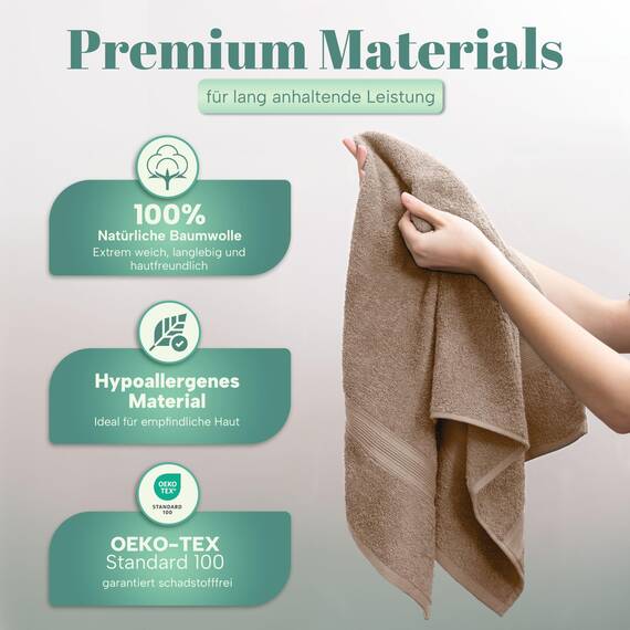 NatureMark 8 Handtücher Set - 100% Baumwolle - Saugfähige und langlebige Handtücher, Größe 50×100 cm, Sand/Beige