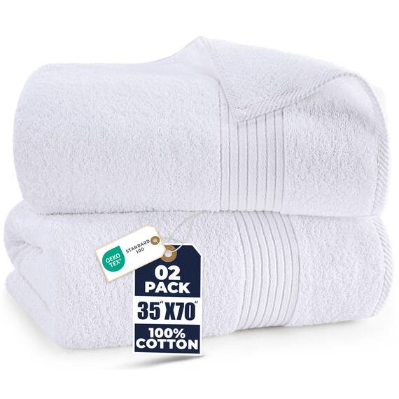 Utopia Towels - 2er Großes Badetuch mit Aufhänger - 100% gekämmte ringgesponnene Baumwolle, sehr saugfähig große Badetücher 90 x 180 cm, hochwertiges Saunatuch (weiß)