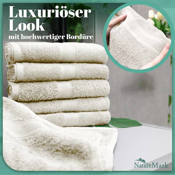 NatureMark 8 Handtücher Set - 100% Baumwolle - Saugfähige und langlebige Handtücher, Größe 50×100 cm, Natur/Creme