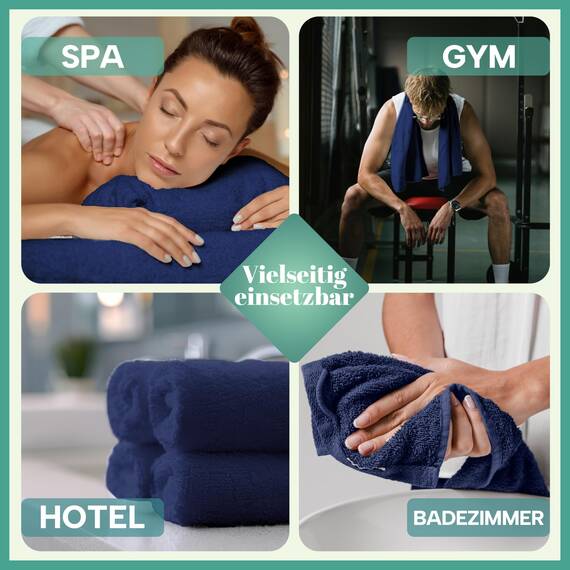 NatureMark 8 Handtücher Set - 100% Baumwolle - Saugfähige und langlebige Handtücher, Größe 50×100 cm, Navy/Anthrazit