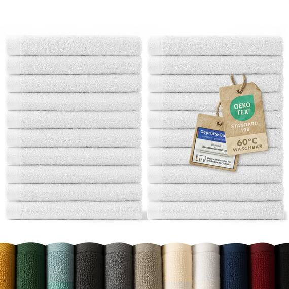 Blumtal Premium Frottier Gästehandtücher Set 24 teilig 100% Baumwolle - Oeko-TEX zertifiziertes Gästehandtuch 24x (30x30 cm) - Ultra saugstarkes Gästetücher Set waschbar °60 - Handtücher Weiß
