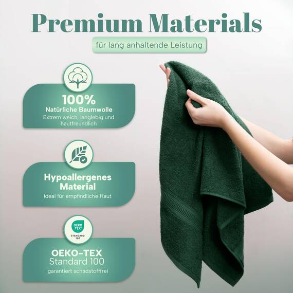 NatureMark 8 Handtücher Set - 100% Baumwolle - Saugfähige und langlebige Handtücher, Größe 50×100 cm, Dunkelgrün