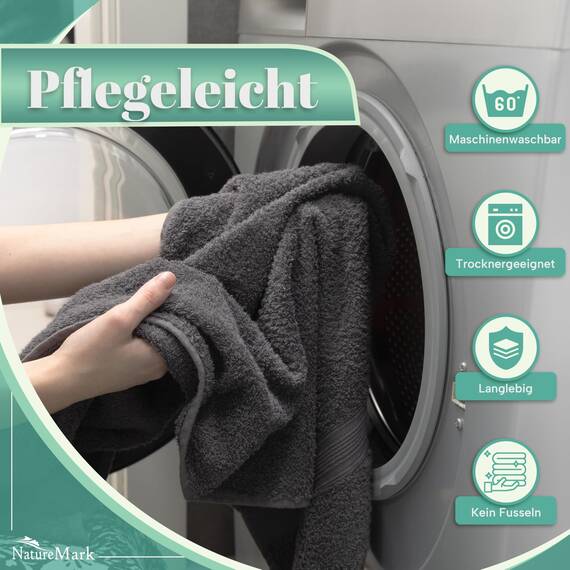 NatureMark 8 Handtücher Set - 100% Baumwolle - Saugfähige und langlebige Handtücher, Größe 50×100 cm, Navy/Anthrazit