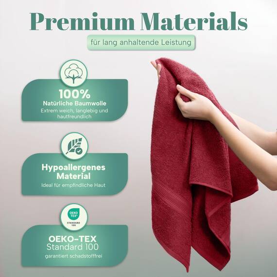 NatureMark 8 Handtücher Set - 100% Baumwolle - Saugfähige und langlebige Handtücher, Größe 50×100 cm, Bordeauxrot