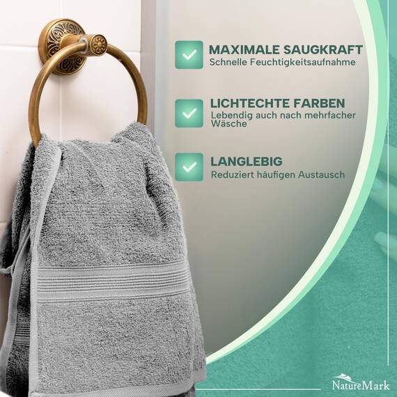 NatureMark 8 Handtücher Set - 100% Baumwolle - Saugfähige und langlebige Handtücher, Größe 50×100 cm, Silbergrau