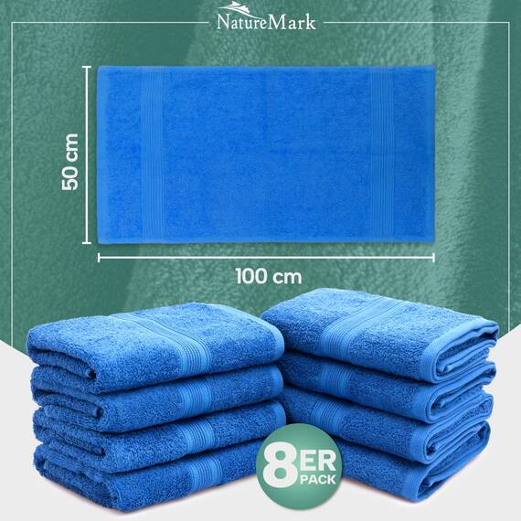 NatureMark 8 Handtücher Set - 100% Baumwolle - Saugfähige und langlebige Handtücher, Größe 50×100 cm, Royalblau