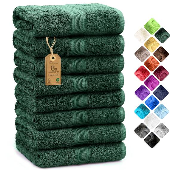 NatureMark 8 Handtücher Set - 100% Baumwolle - Saugfähige und langlebige Handtücher, Größe 50×100 cm, Dunkelgrün