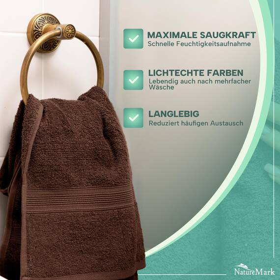 NatureMark 8 Handtücher Set - 100% Baumwolle - Saugfähige und langlebige Handtücher, Größe 50×100 cm, Schokobraun