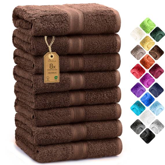NatureMark 8 Handtücher Set - 100% Baumwolle - Saugfähige und langlebige Handtücher, Größe 50×100 cm, Schokobraun
