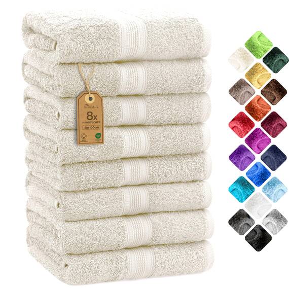 NatureMark 8 Handtücher Set - 100% Baumwolle - Saugfähige und langlebige Handtücher, Größe 50×100 cm, Natur/Creme