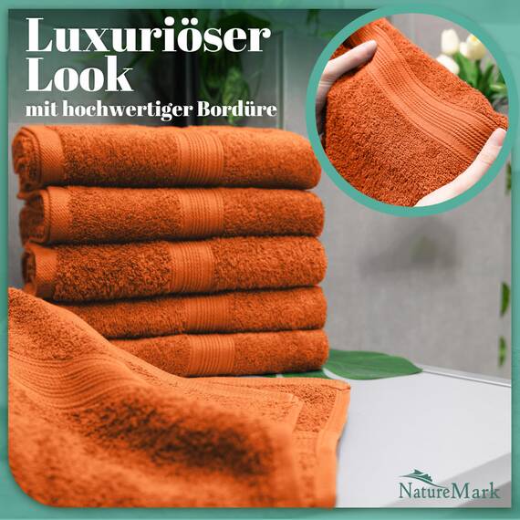NatureMark 8 Handtücher Set - 100% Baumwolle - Saugfähige und langlebige Handtücher, Größe 50×100 cm, Terrakotta