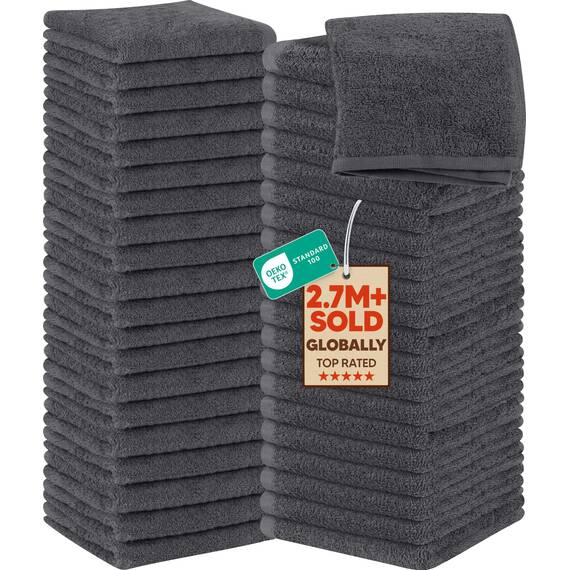 Utopia Towels - 60 Stück Seiftücher, 30x30 cm mit Aufhängeschlaufen, saugfähige Waschlappen zum Abwischen und Reinigen des Gesichts aus 100% Baumwolle (Grau)